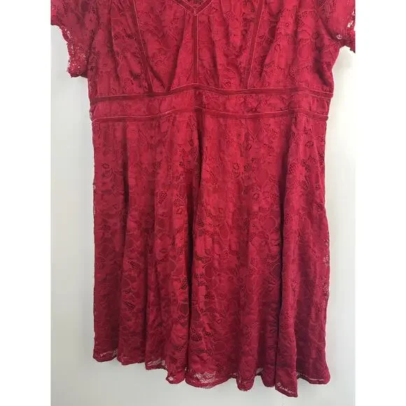 Torrid Mock Neck Fit & Flare Mini Dress Lace Jester Red Velvet Trim Plus Size 26 - Picture 14 of 16